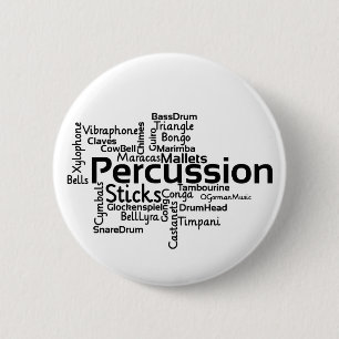 Percussion Word Cloud Black Text 6 Cm Round Badge