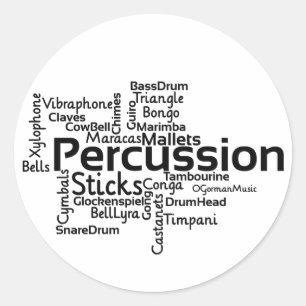 Percussion Word Cloud Black Text Classic Round Sticker