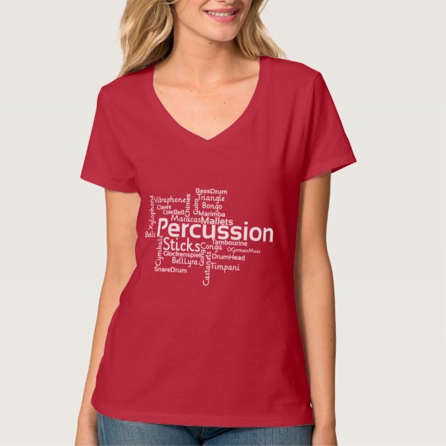 Percussion Word Cloud White Text T-Shirt (Front)