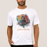 *~* Percussionist Cool Cat DRUMMER TERRA AP91 T-Shirt<br><div class="desc">(Search code AP91 to find similar items ) Easily Transfer to other Zazzle Products. MEN's short sleeve Cool Hip Cat - - WHITE SHIRT and RETRO VINTAGE TEXT with different colours you can edit. *** Whimsical Cool Cute Hip Dark sunglasses / shades on a Hip Cool Cat bright rainbow colours...</div>