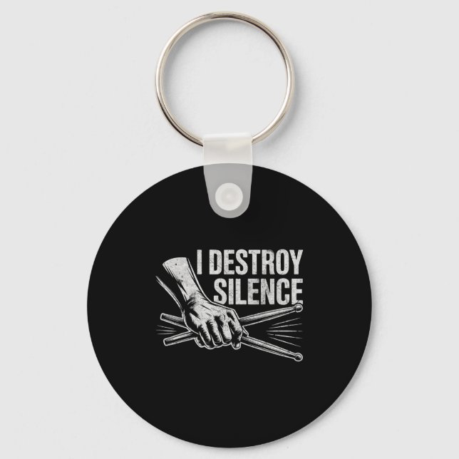 Percussionist Drummer I Destroy Silence Drumming L Key Ring (Front)
