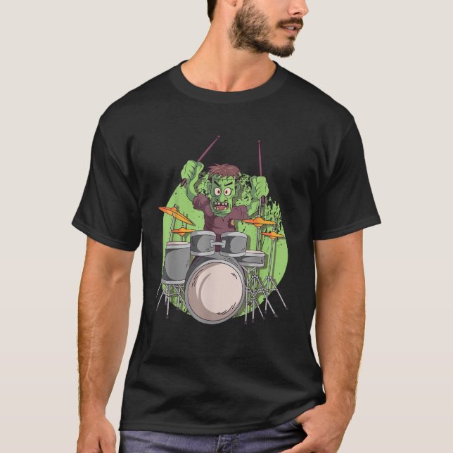 Percussionist Drummer Zombie Drumming Drums Hallow T-Shirt (Front)