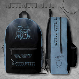 Percussionist Slate Blue Edgy Drummer  Printed Backpack