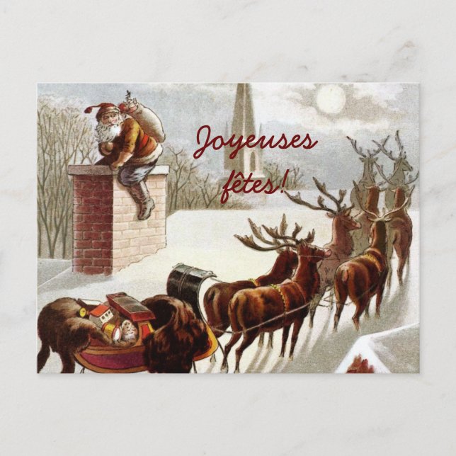 Père Noël avec traîneau et renne cartes postales Postcard (Front)