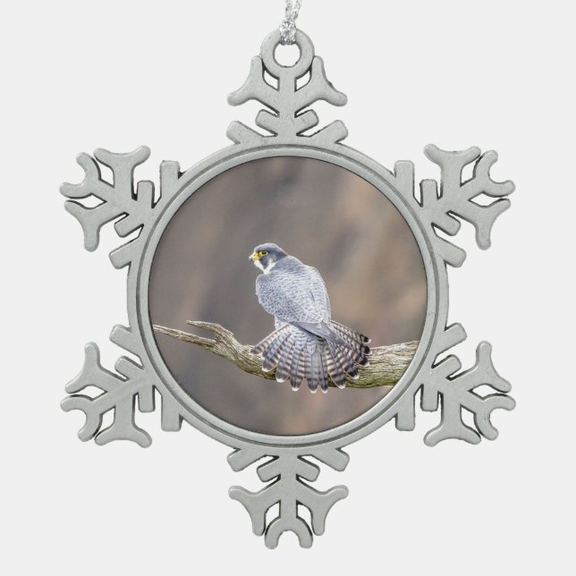 Peregrine Falcon at the Palisades Interstate Park Snowflake Pewter Christmas Ornament (Front)
