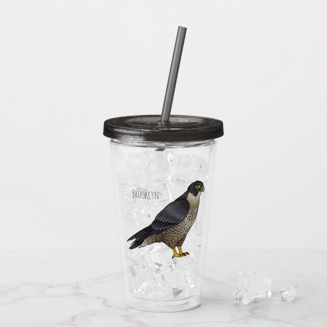 Peregrine falcon bird cartoon illustration  acrylic tumbler (Back Ice)