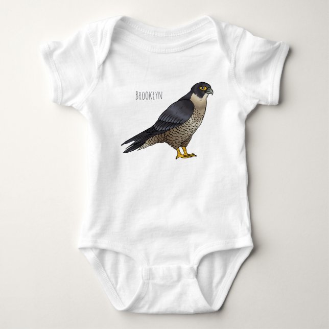 Peregrine falcon bird cartoon illustration  baby bodysuit (Front)