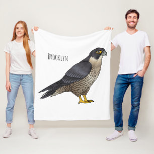 Peregrine falcon bird cartoon illustration fleece blanket