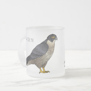 Peregrine falcon bird cartoon illustration frosted glass coffee mug
