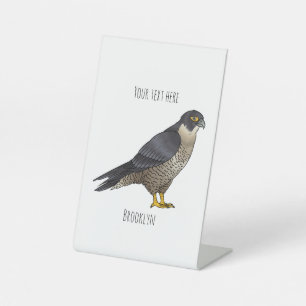 Peregrine falcon bird cartoon illustration pedestal sign