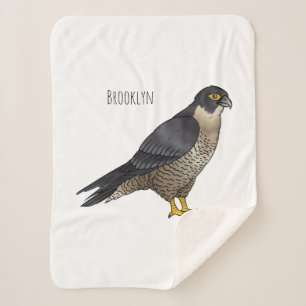 Peregrine falcon bird cartoon illustration sherpa blanket
