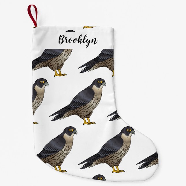 Peregrine falcon bird cartoon illustration small christmas stocking (Front)
