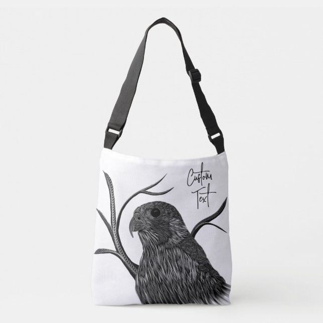 Peregrine Falcon in Tree Branches with Handwriting Crossbody Bag (Front)