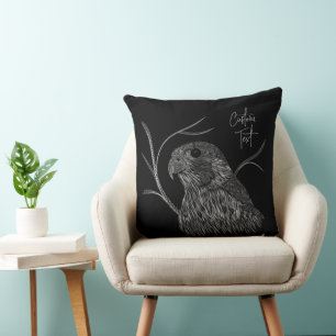 Peregrine Falcon in Tree Branches with Handwriting Cushion