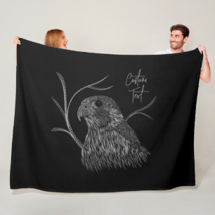 Peregrine Falcon in Tree Branches with Handwriting Fleece Blanket