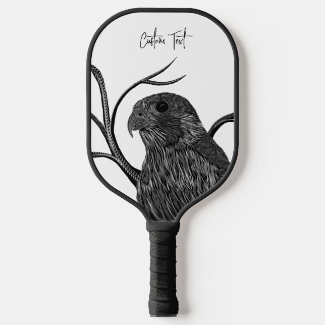 Peregrine Falcon in Tree Branches with Handwriting Pickleball Paddle (Front)