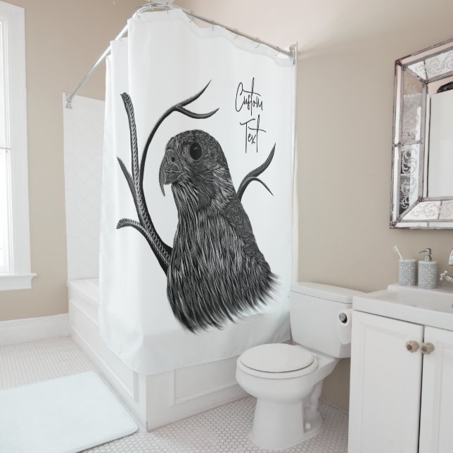 Peregrine Falcon in Tree Branches with Handwriting Shower Curtain (In Situ)