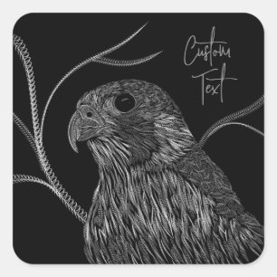 Peregrine Falcon in Tree Branches with Handwriting Square Sticker