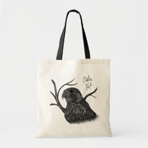 Peregrine Falcon in Tree Branches with Handwriting Tote Bag