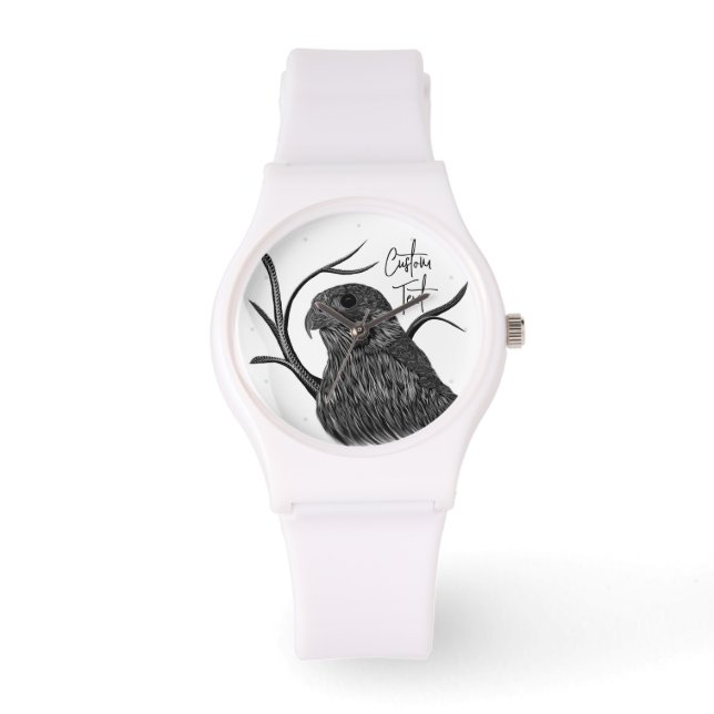 Peregrine Falcon in Tree Branches with Handwriting Watch (Front)