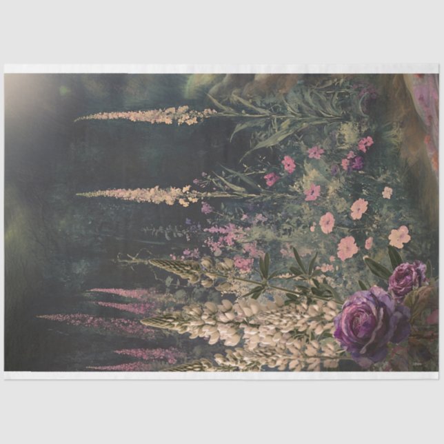 Perennials Garden scene, Dark green & colorful   Tissue Paper (Front)