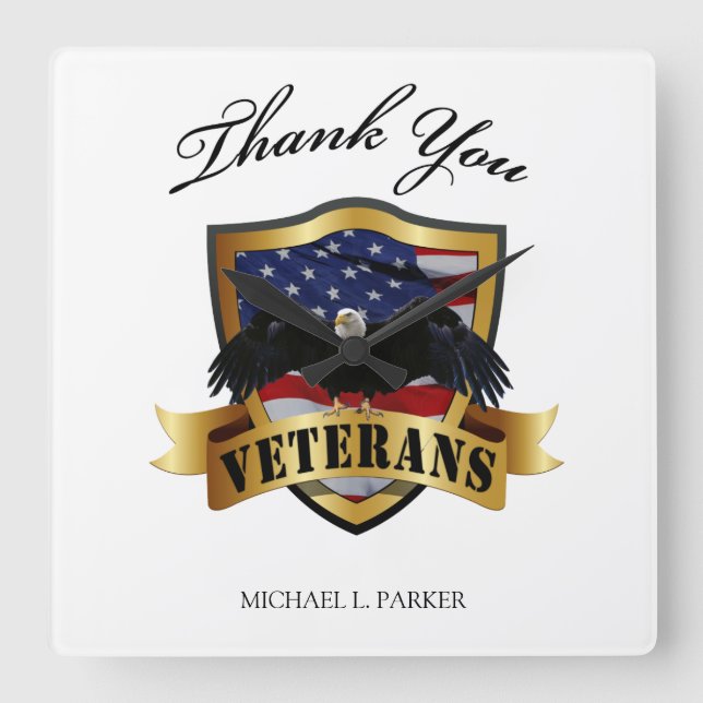 Peresonalized Thank you Veterans Square Wall Clock (Front)