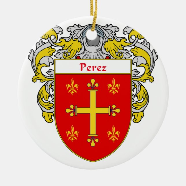 Perez Coat of Arms/Family Crest Ceramic Tree Decoration (Front)