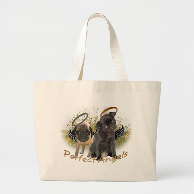 Perfect Angel Pugs Large Tote Bag (Front)