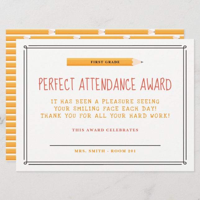 Perfect Attendance Award Invitation (Front/Back)