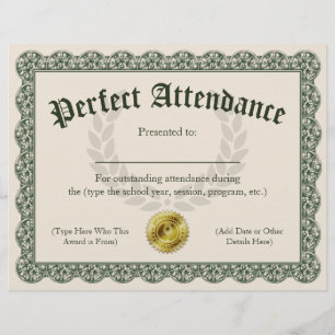 Perfect Attendance Certificate Customisable 8.5x11