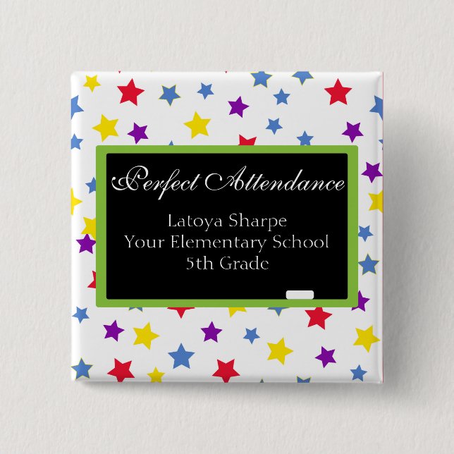 Perfect Attendance Star 15 Cm Square Badge (Front)