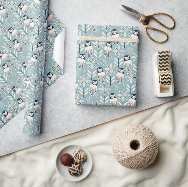 Perfect Barn Owl - light blue background Wrapping Paper (Crafts)