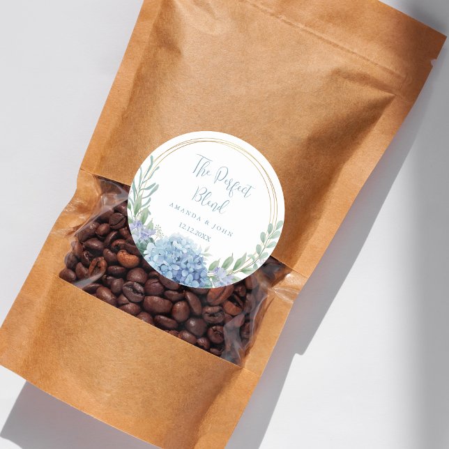 Perfect Blend Blue Flower Wedding Coffee  Classic Round Sticker (Creator Uploaded)