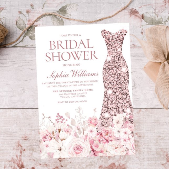 Perfect Blush Floral Rose Gold Dress Bridal Shower Invitation (Creator Uploaded)