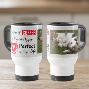 Perfect cat pet and coffee grey red photo travel mug