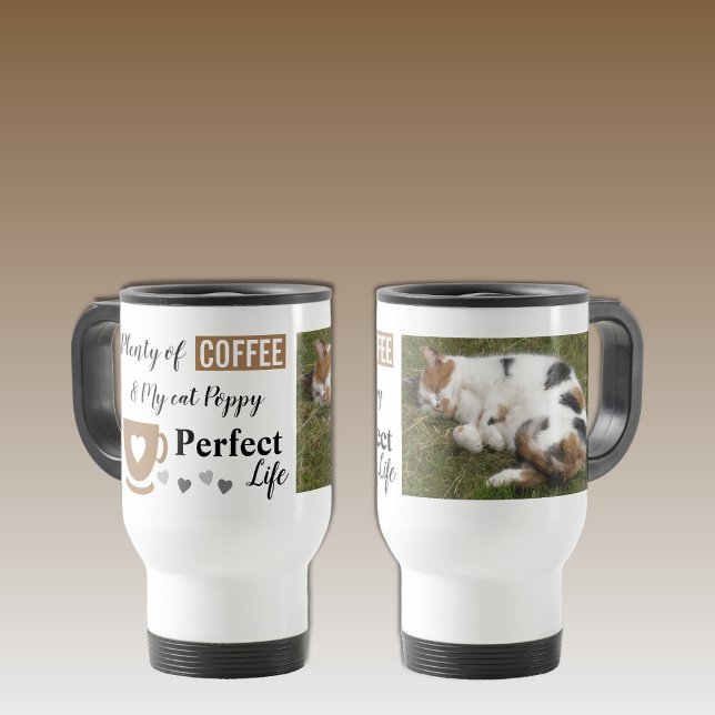 Perfect cat pet and coffee white brown photo travel mug (Creator Uploaded)