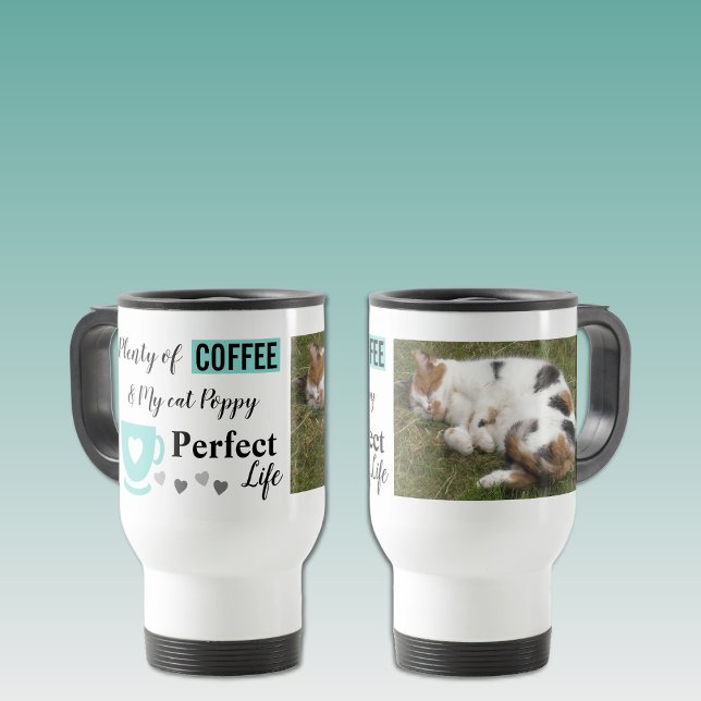 Perfect cat pet and coffee white mint photo travel mug (Creator Uploaded)