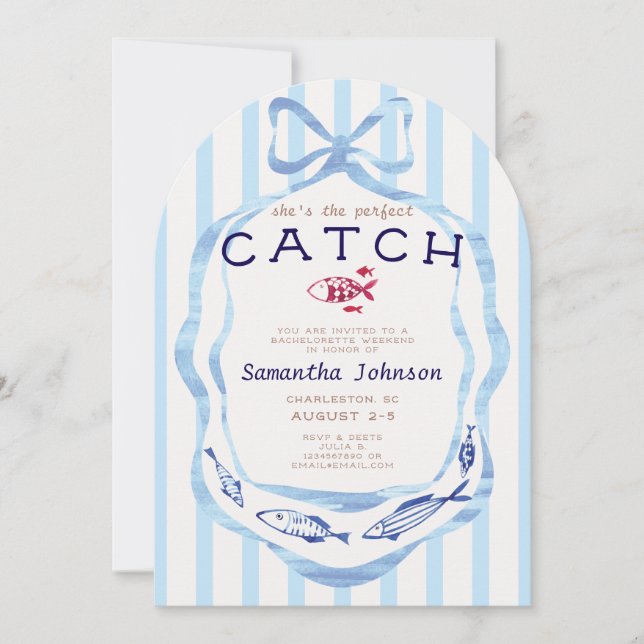 Perfect Catch Beach Preppy Fishing Bachelorette Invitation (Front)