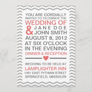 Perfect Chevron Coral Grey Invitation