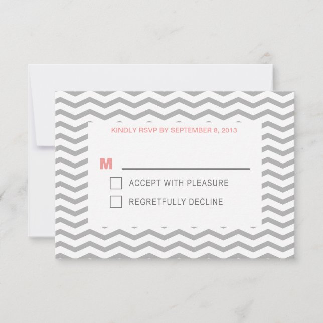 Perfect Chevron Typography - Coral & Grey Wedding RSVP Card (Front)