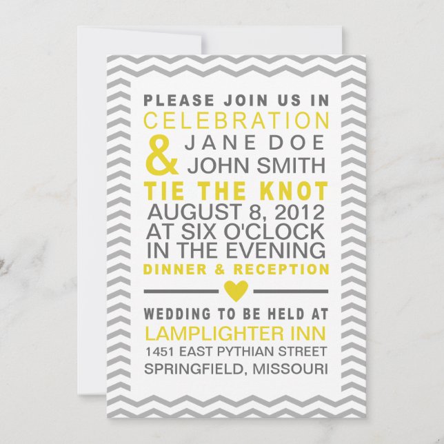 Perfect Chevron Yellow & Grey Invitation (Front)