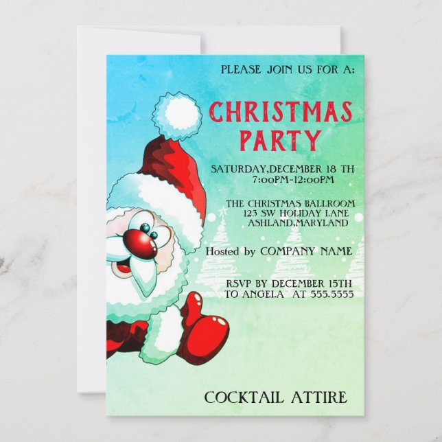 Perfect, Cool, Green Santa Invitation (Front)