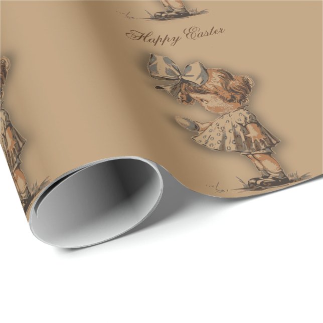 Perfect, Cool Happy Easter,  Vintige Little Girl  Wrapping Paper (Roll Corner)