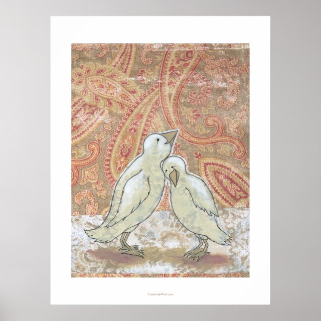Perfect couple adorable love birds whimsical art poster (Front)