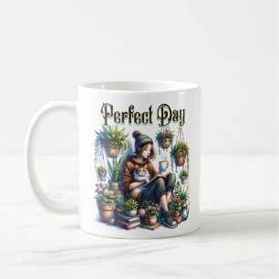 Perfect Day Girl Reading with Cat and Plants Coffee Mug