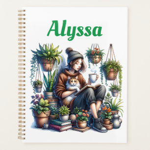 Perfect Day   Girl Reading with Cat and Plants Planner