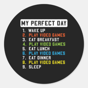 Perfect Day Play Video Games Funny Gamer Men Boys Classic Round Sticker