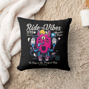 Perfect day to be happy   Funny Monster at peace Cushion