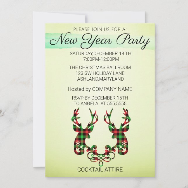 Perfect, Elegant, Chequered Reindeer Christmas  In Invitation (Front)