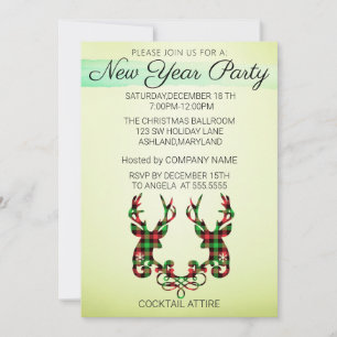 Perfect, Elegant, Chequered Reindeer Christmas  In Invitation